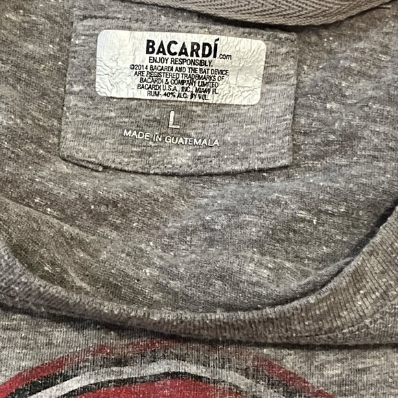 BACARDI RUM PUERTO RICO Tee Shirt Size Large Raglan Style Grey Distressed Look - Picture 6 of 8